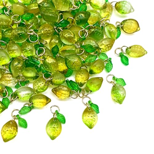 50pcs Glass Pendant Charms - Multicolor Theme Drops for Necklace Craft, Jewelry Making Supplies (Various Styles) - style: Lemon Lime
