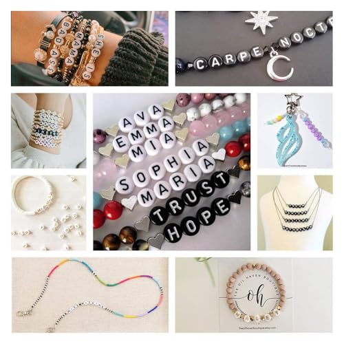 1000pcs Black Mixed Round Acrylic Letter Beads 4x7mm White Alphabet Number Beads for Jewelry Making and DIY Bracelets - color: Black/White Letter&Number, size: 4x7mm