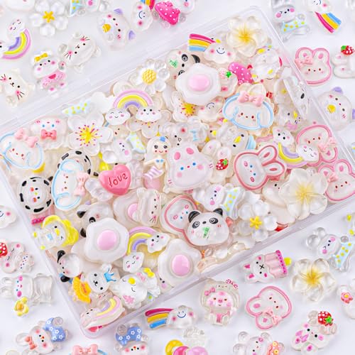 TINKRSTUFF 100PCS White Slime Charms Cute Jelly Flatback Resin Charms For Slime, Random Kawaii Decoden Charm for Embellishments Phone Junk Case Charm Bulk, Hairpins Scrapbooking Crafting & DIY Decor - color: White-100Pcs
