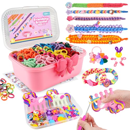 Rubber Band Bracelet Kit for Kids Girls Ages 6-12, 1300+ PCS DIY Craft Kits with 2 Weaving Comb & Organizer, Weaving Loom Kit Toys, Christmas Birthday Valentine Gifts for 7 8 9 10 11 12 Year Old