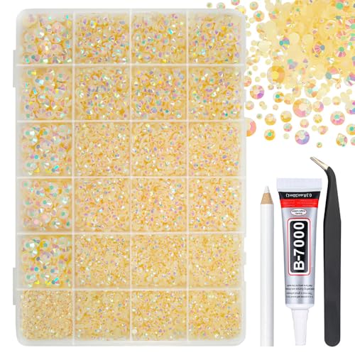qiipii Champagne AB Resin Rhinestones w B7000 Jewelry Glue for Bedazzling Crafting 2mm 3mm 4mm 5mm 6mm Flatback Jelly Stones Diamonds Gems Charms for Nails Face Eyes Makeup Tumblers Bottles DIY Crafts - color: Champagne, size: Jelly Ab