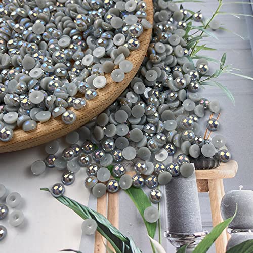 1000pcs 5mm Half Pearl Beads Flatback Pearl Beads Half Round Plastic Pearls for Crafts Scrapbooking Embellishment Nail Art(Light Gray AB) - color: Light Gray AB, size: 5mm