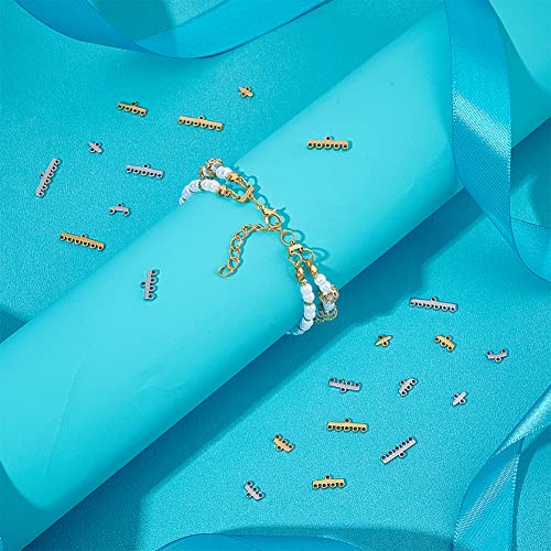 UNICRAFTALE 24 Pcs 2 Color 6 Styles 304 Stainless Steel Chandelier Component Links Multi Loop Connectors MultiStrand Clasps Lock Rectangle for Necklace Bracelet Jewellery Making Hole 1.2mm