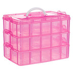 SGHUO Bead Organizers and Storage 3-Tier Pink Craft Container Stackable Box with Dividers for Art Supplies, Washi Tapes, Seed, Hair Accessories, Nail, 9.5X6.5X7.2in - style: 3 tier-pink