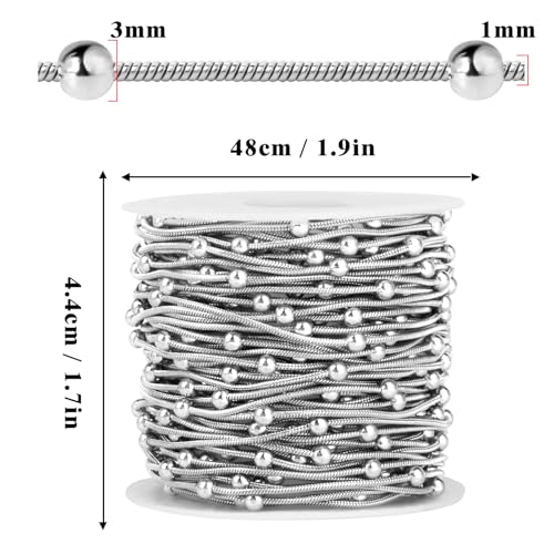 33 Feet Stainless Steel Snake Chains Roll, 1mm 304 Stainless Steel Round Satellite Snake Chain Bulk Spool for Jewelry Making DIY Craft - color: Big Beads Stainless Steel Satellite Snake Chains