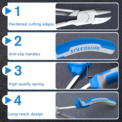 SPEEDWOX Long Reach Diagonal Pliers 6 Inches Mini Fine Wire Cutting Plier Slim Plastic Nippers Precision Side Cutting Micro Wire Cutters for Hard to Reach Narrow Spaces High Leverage Reduce Efforts - style: Diagonal Pliers