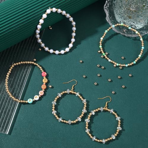 DECYOOL Small Gold Beads, 1200Pcs 4mm KC Gold Spacer Beads Seamless Smooth Round Bead for Bracelets Jewelry DIY Crafts Making - color: KC Gold, size: 4mm