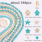 344Pcs Turquoise Sea Turtle Beads Blue and White Starfish Beads Tortoise Turtle Charms Summer Beach Animal Spacer Bead Shell Bead for Jewelry Making DIY Bracelet Necklace (8 Strings) - color: Blue and White