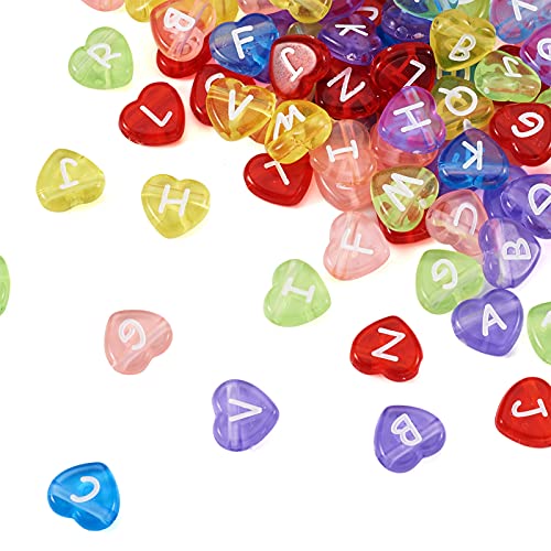 Cheriswelry 100pcs White Letter Transparent Acrylic Heart Alphabet Beads Mixed Pony Crystal Loose Spacer Love Heart Beads 10.5x11.5mm for DIY Craft Earring Bracelet Necklace Keychains Jewelry Making - color: Mixed Color Crystal Letter Beads