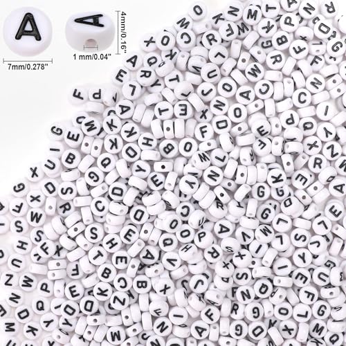 1900Pcs 7 Colors Round Letter Beads 4×7mm Acrylic Alphabet Beads with 1 Roll Elastic String for Bracelet Necklace Jewelry Making Supplies - color: 7 Colors-B