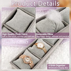 Framendino, 4 Slots Velvet Tray Jewelry Organizer with Pillow for Display Bracelet Watch Grey