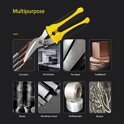 TOOLMAK Aviation Tin Snips Heavy Duty Metal Cutter, Straight Shears with Stainless Steel Blade & Comfort Grips, Multifunction Cutting of Branches, Cable Wires, Thin Iron, Cardboard(Right Hand), 8 Inch - size: 8 Inch Straight Blade