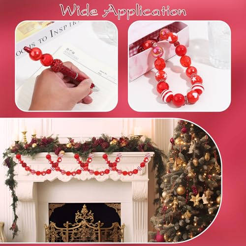 35 Pcs Chunky Bubblegum Beads 20mm Focal Pen Large Rhinestone Pearl Bead with Rhinestone Large Hole European Spacer Bead for DIY Beadable Pen School Jewelry Making Keychain Craft Making(Red) - color: Red