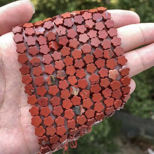 Songxi 60pcs 6mm Red Stone Plum Blossom Natural Stone Beads for Jewelry Making, Smooth Loose Flower Shape Gemstone Beads for Bracelets Necklace Earrings Making Supplies ﻿ - color: Red Stone