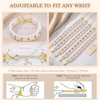 Double Layer Pearl Heart Bracelets for Women, Cubic Zirconia Charm Jewelry, Adjustable Gold Silver Stackable Bracelet Jewelry Set Birthday Gift for Mom Daughter Wife - color: Gold-Red