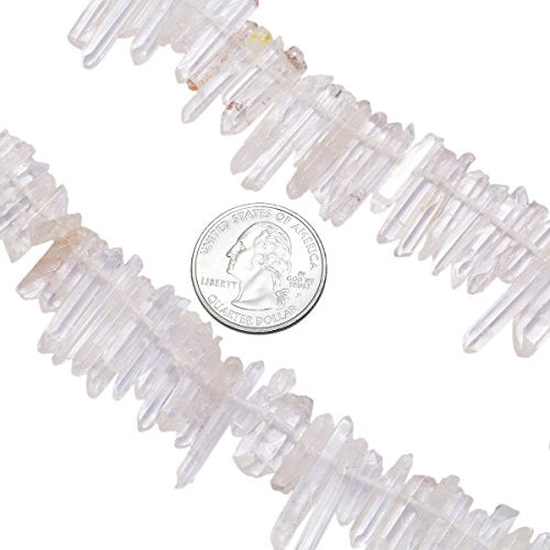 SUNYIK Natural Rock Quartz Crystal Points Quartz Polished Sticks Spikes Point Beads 15 inches Strand Drilled - color: Natural Rock Quartz(Polished), size: 0.4"-1.3"
