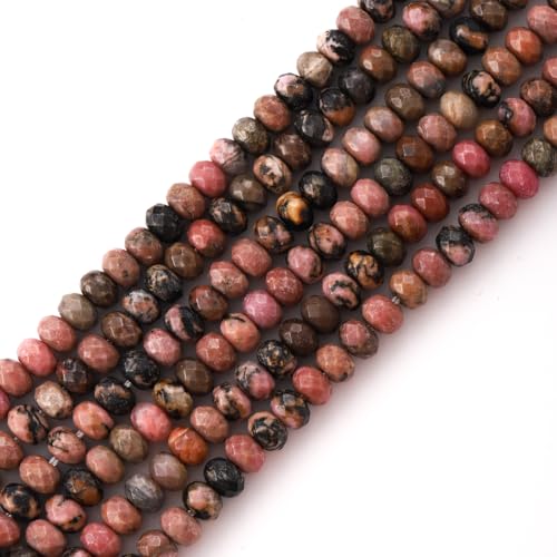 Faceted 4x6mm Natural Rhodonite Stone Rondelle Spacer Gemstone Beads Loose Semi Gemstone Beads for Jewelry Making - color: Rhodonite