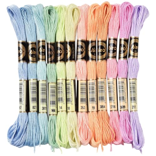 12 Skeins 105 Yards Embroidery Floss Cross Stitch Threads 6 Ply Variegated Macaroon Friendship Bracelet String Floss Threads Bulk for Jewelry Making Bracelet Knitting Stitching Craft Supply - color: Pastel Color