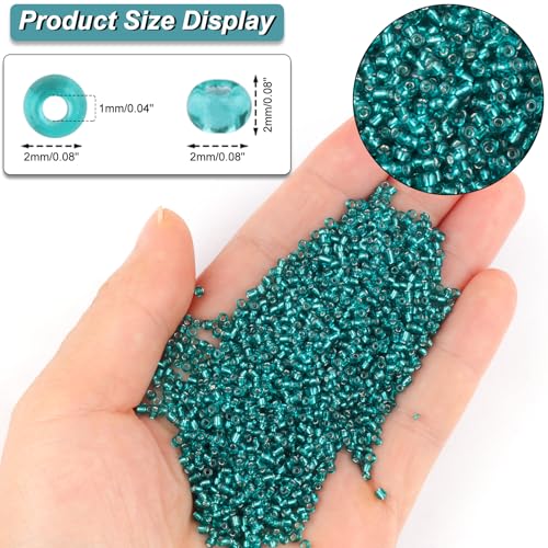 10100 Pcs Size 11/0 Glass Seed Beads, 2 mm Teal Small Mini Spacer Loose Pony Beads for Jewelry Making and DIY Crafts - color: Teal, size: Small