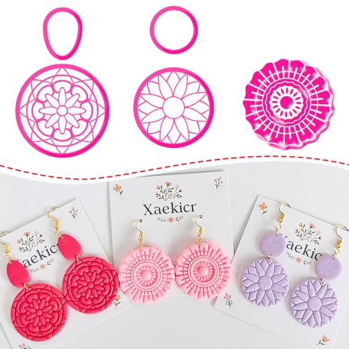 Xaekicr 5PCS Floral Polymer Clay Cutters Set - Round Clay Earring Cutters with Texture Molds for DIY Jewelry Making, Clay Tools for Earrings - color: E color