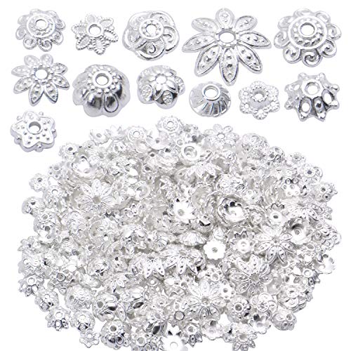 BronaGrand 100 Gram(About 180-350pcs) Bead Caps Metal Spacers Jewelry Findings Accessories for Bracelet Necklace Jewelry Making,Silver - color: Silver