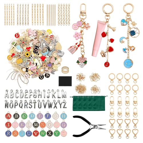 ZOODAMAI 544-Piece Charms Lip Gloss Keychain Making Kit -DIY Craft Supplies,Jewelry Making Kit | Includes Storage Box & 5 Velvet Drawstring - size: 544PCS