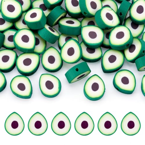 Mega Pet 50Pcs Avocado Polymer Clay Beads Handmade Green Avocado Slice Clay Beads Clay Fruit Spacer Beads 11.5x9mm for DIY Bracelet Necklace Earring Jewelry Making - color: Avocado Slice