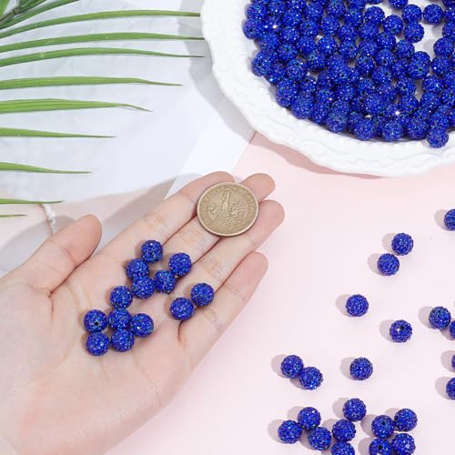 200PCS 10MM Blue Rhinestone Beads with Hole Polymer Clay Round Sparkly Grade A Pave Disco Ball Shiny Charms Loose Spacer Bead Bulk for Jewelry Making Bracelets Earrings Keychains DIY Crafts - color: Blue, size: 10mm 200pcs