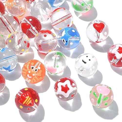 UR URlifehall 32 Pcs 8 Styles Bumpy Lampwork Glass Beads Round Transparent Handmade Lampwork Beads Colorful for Craft Jewelry Making - color: 32pcs-12~17x11~16x15mm-round bumpy beads