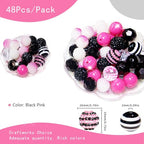 Exway 48 Pcs 20mm Black Pink Acrylic Resin Rhinestone Bubblegum Beads, Round, Large, Sparkly Craft Beads for Pen, Beadable Keychain, Bracelet, Necklace, DIY Jewelry Making Supplies - color: Black