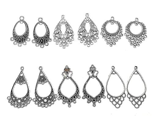 Filigree Chandelier Earring Loops Connectors Eardrop Necklace Linker Dangling Charm Pendant Connector for DIY Jewelry Making Accessaries(30pairs,Antique Silver Tone)