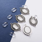 FASHEWELRY 10 Sets Tibetan Style Alloy Oval Bezel Pendant Trays with Transparent Glass Cabochons Hollow Blank Base Connector for DIY Photo Pendant Making - color: 13x18mm-10 Sets