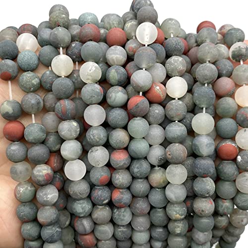ABCGEMS Velvet-Matte-Finished African Setonite Blood Stone Beads (Enhance The Stone's Inherent Texture and Nature Hues with a Non-Glare Aesthetic) Smooth Round 8mm (Non-Shiny) - color: Setonite AKA Blood Stone (From Africa)