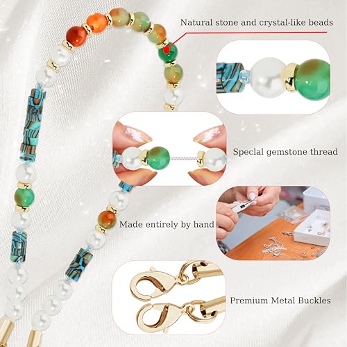 Marble Beaded Phone Wrist Strap,Detachable Phone Bracelet Strap with Tether Tab,Hands-Free Wristlet Strap (Light Green Peacock Agate) - color: Light Green Peacock Agate