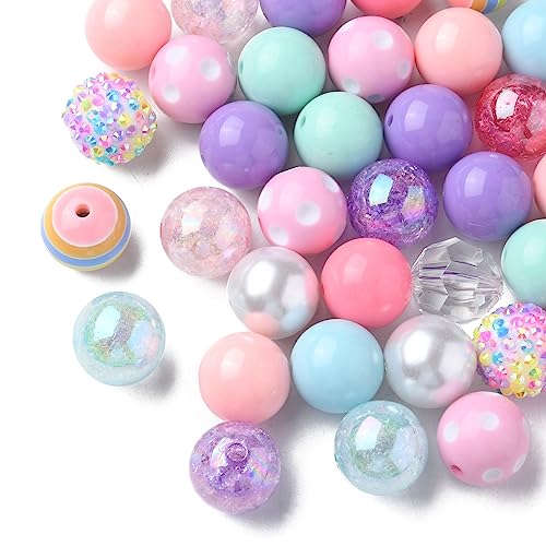 DanLingJewelry 50Pcs 20mm Candy Color Acrylic Round Beads Colorful Plastic Bubblegum Round Beads for Jewelry Making Kit - color: 50pcs - mix