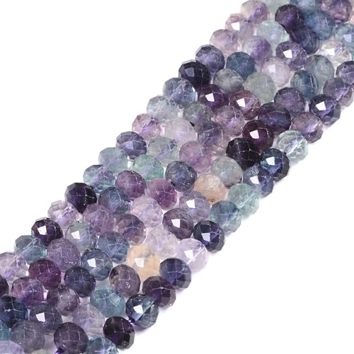 6mm Natural Rainbow Fluorite Faceted Rondelle Loose Beads Jewelry Making DIY Bead 16 Inch - color: Rainbow Fluorite