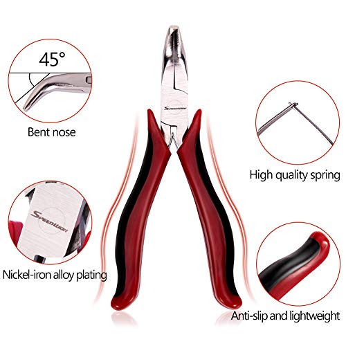 SPEEDWOX Mini Bent Nose Pliers for Jewelry Micro Chain Nose Small Functional Long Nose Pliers with Spring Professional Tool 45 Degrees Curved Chrome Vanadium Steel 4.5 Inches - style: Bent Nose Pliers