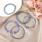 5Pcs Beaded Bracelets for Women, Bohemian Glass Faceted Crystal Beads Bracelet, Stackable Boho Disco Ball Stretch Bracelets, Multilayered Purple Jewelry Gift for Women, Mother's Day - color: Blue