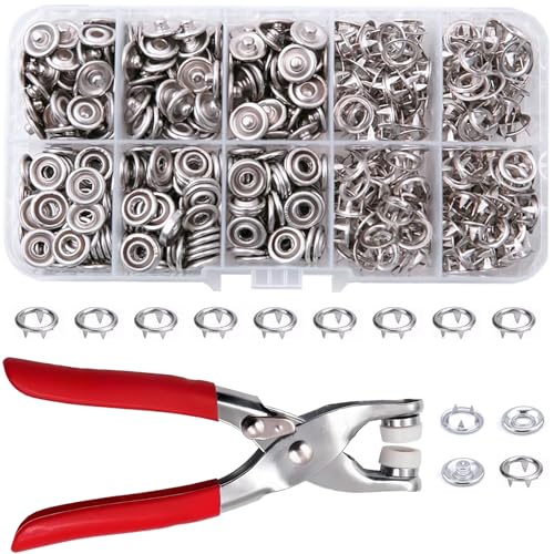 100 Sets Metal Snaps Buttons with Fastener Pliers Press Tool Kit, Prong Ring Snap Button Fasteners for DIY Crafts Clothes Hats and Sewing, Easy Installation for Fabric (9.5mm / 400 PCS) - color: Silver