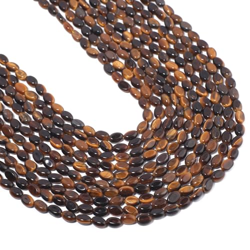 70pcs Natural Tiger's Eyes Stone Beads，4x6mm Egg Shape Loose Gemstone Beads for Jewelry Making Design Earring Necklace - color: tiger's eyes