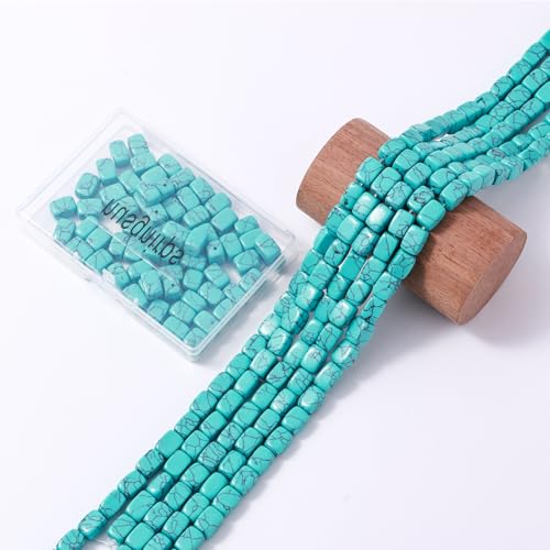 Natural Large Blue Turquoise Cube Stone Beads 8x11mm 38cm/str Loose Semi Gemstone Stone Square Beads for Making Bracelets Necklace - color: Blue Turquoise