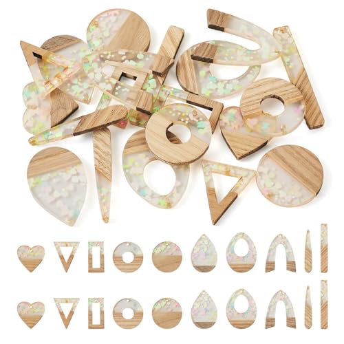 Beadthoven 20pcs/10 Pairs Resin Wood Charms DIY Earrings Pendants Pastel Color Sequin Resin Charms Mix Shape Wood Pieces for Statement Earrings Jewelry Making Necklace Ornaments DIY Supplies - color: Candy Pastel Sequins