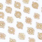 SUPERFINDINGS Baroque Style Links Connectors Gold Double Hole Pendant Connector Flower Flat Round Chinese Knot Connector Charms for DIY Jewelry Making - size: 17-20x13-19mm