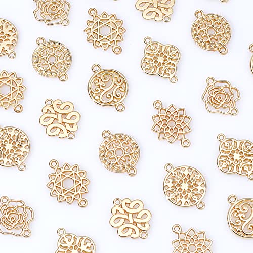 SUPERFINDINGS Baroque Style Links Connectors Gold Double Hole Pendant Connector Flower Flat Round Chinese Knot Connector Charms for DIY Jewelry Making - size: 17-20x13-19mm