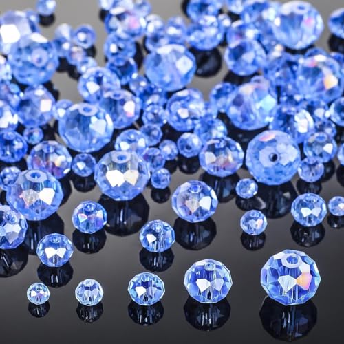 Song Xi 1250PCS AB Blue Crystal Beads for Jewelry Making, Rondelle Glass Beads for Bracelets Necklace, Earring, Pendants and Making Supplies, Bulk, Arts and Crafts, Sparkling (3/4/6/8/10mm) - color: AB Blue