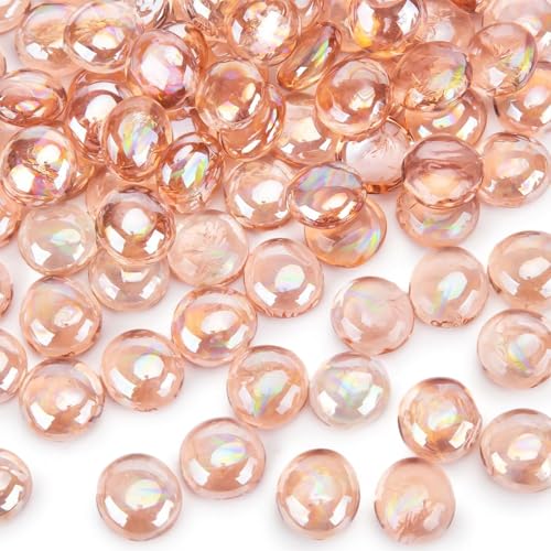 FUTUREPLUSX 1LB Pink Flat Glass Marbles, Vase Fillers Gems Fish Bowl Marbles Decorative Glass Pebbles for Vases Aquarium Floral Smooth Stone - color: Light Pink