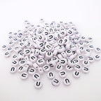 200+ Pieces 4x7mm Single Vowel U Letter Beads for Jewelry Making, White Round Acrylic Bulk Alphabet (Black on White) - size: Single letter U 200+ Pcs