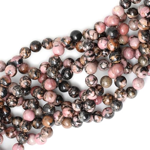 100pcs Natural Stone Beads 8mm Black Rhodonite Round Genuine Real Stone Beading Loose Gemstone Hole Size 1mm DIY Charm Smooth Beads for Bracelets Necklaces Earrings Jewelry Making Crafts - color: Black Rhodonite