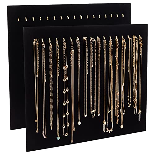 Genie Crafts 2 Pack Jewelry Display for Selling, Black Velvet Boutique Necklace Stands Boards with Hooks for Pop Up Shop (15 x 12 x 4.5 In)