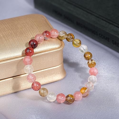 MAIBAOTA Healing Crystal Bracelet for Women Men, 8/4 mm Natural Stone Beaded Bracelets, Jewelry Birthday Gifts, Round Gemstones Stretch Bracelets - color: Multi-Watermelon, size: 8 mm